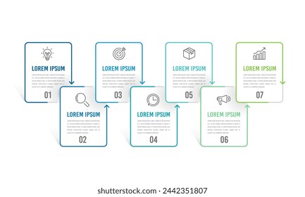 Infographic process with 7 steps to success. Can be used for presentation, workflow layout, diagram, banner. Vector illustration.