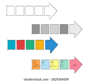 Dibujo manual de la colección dibujada a mano de la flecha del proceso infográfico bocetos aislados fondo blanco