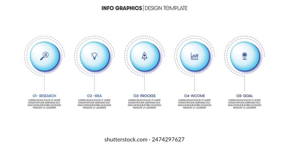 Infographic process business design template. Timeline concept with 5 steps. Design presentations, workflow layouts, and diagrams.