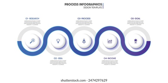 Infographic process business design template. Timeline concept with 5 steps. Design presentations, workflow layouts, and diagrams.