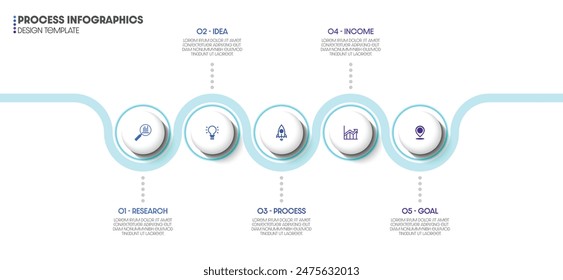 Plantilla de diseño de negocios de proceso infográfico. Concepto de línea de tiempo con 5 pasos. Diseñar presentaciones, diseños de flujo de trabajo y diagramas.