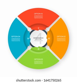 Infographic process chart. Circular design template with 4 arrows pointing to the center. Cycle diagram that can be used for report, business infographics, data visualization and presentation.