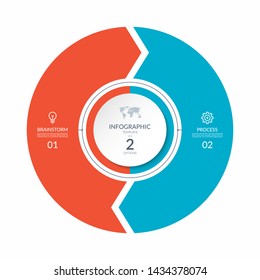 Infographic process chart. Cycle diagram with 2 stages, options, parts. Can be used for report, business analytics, data visualization and presentation.