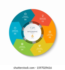 Infographic process chart. Design template with 6 circular arrows. Cycle diagram that can be used for report, business infographics, data visualization and presentation.