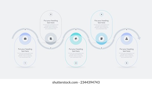 Infographic process template with five options. Presentation diagram with thin lines and minimalistic icons.