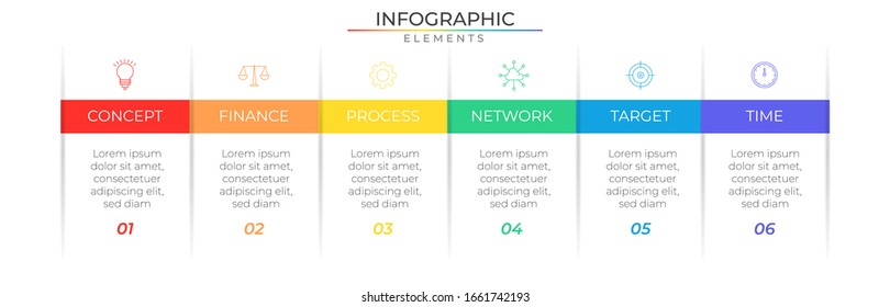 Infographic process template with icons and six steps or options. Vector for company or corporate business project and presentation.