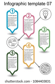 Infographic process visualization template, abstract vector with icons and copy space, five multicolored elements available