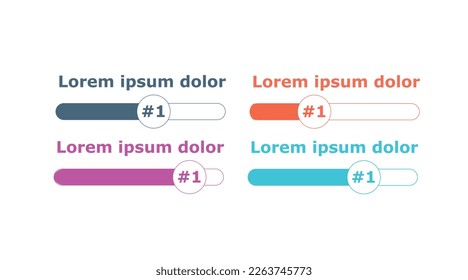Infographic with progress bars. Grey, red, purple and blue lines with percentages, timeline. Working with statistics and information, marketing research, analytics. Cartoon flat vector illustration