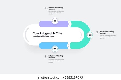 Diagrama de progreso infográfico con tres pasos con números e íconos minimalistas. Se puede usar para su sitio web o presentación.