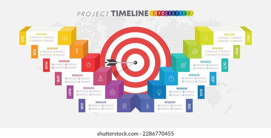infographic Project timeline graph for 12 months modern diagram calendar, presentation vector infographic.