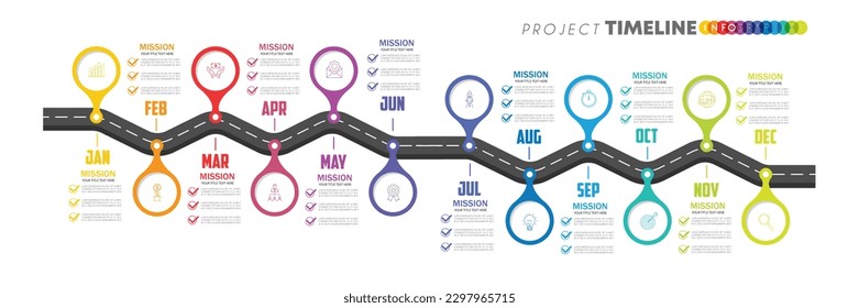 infographic Project timeline graph for 12 months modern diagram calendar, presentation vector infographic.