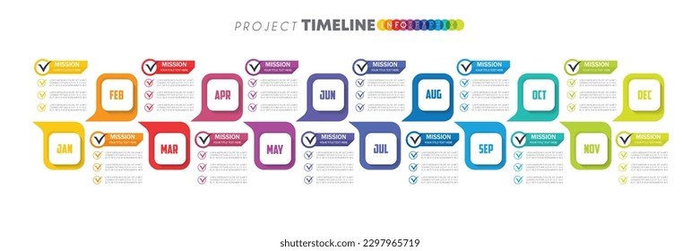 gráfico de la línea de tiempo del proyecto de infografía durante 12 meses calendario de diagrama moderno, infografía del vector de presentación.