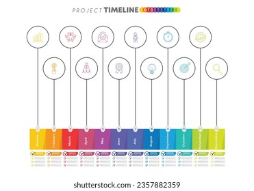 infographische Projekt-Zeitstrahl-Grafik für 12 Monate moderne Diagramm Kalender, Darstellung Vektorgrafik.
