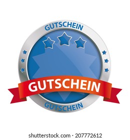 Infographic with protection shield on the white background. German text "gutschein", translate "gift coupon". Eps 10 vector file.