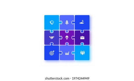 Infographic puzzle design template. Modern vector illustration. Concept of 9 steps or options of business process.