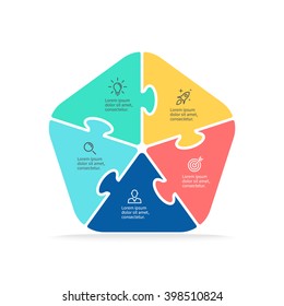 Infographic puzzle. Pentagon chart, diagram with 5 steps, options, parts, processes. Vector design element.