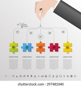 Infographic with puzzle piece on the grey background. Vector