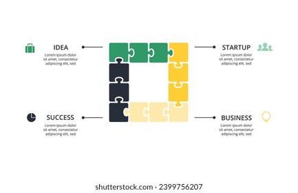 Infographic puzzle. Square chart, diagram with 4 steps, options, parts, processes. Vector design element.