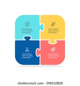 Infographic puzzle. Square chart, diagram with 5 steps, options, parts, processes. Vector design element.