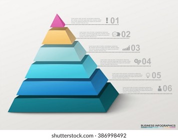 Infographic pyramid with numbers and business icons.
