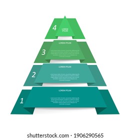 Infographic pyramid. The triangle diagram is divided into 4 parts.
Business strategy, project development schedule, or training stages. Flat design.