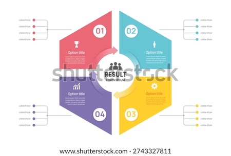 Infographic Quadrants Venn diagram chart template for business 4 circle arrow label options, presentation. vector illustration.