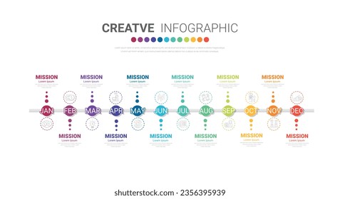 Infographic quarterly template for presentation 12 months in 4 quarter can be used for workflow layout, process diagram, flow chart. EPS Vector.