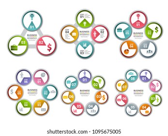 Infographic Radial Shapes. Circled Charts And Processes Visualization. Vector Chart Circular, Progress Graph Step, Business Connected Diagram Illustration