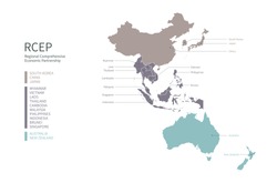 Infographic Of RCEP Participating Countries. RCEP Countries Vector Map.