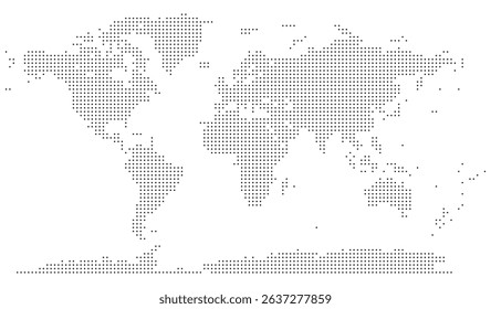 Infographic ready dotted squire shape world map illustrating continents in a minimalist style. Modern squire shape dotted world map design featuring geometric shapes. Squire shape dotted world map