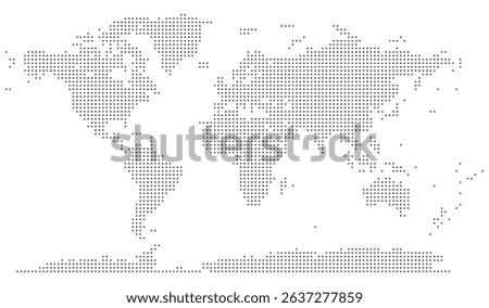 Infographic ready dotted squire shape world map illustrating continents in a minimalist style. Modern squire shape dotted world map design featuring geometric shapes. Squire shape dotted world map
