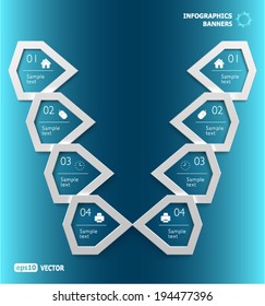 Infographic reciprocal array elements in dark blue background