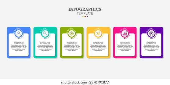 Infographic rectangles with circles. Presentation template with 6 options or steps. 