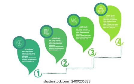 Plantilla de energía renovable infográfica para la presentación de información sostenible sobre el consumo de energía. Burbuja de habla vectorial y elementos geométricos. diagramas de flujo de trabajo ecológicos. Temas del plan de informes 4