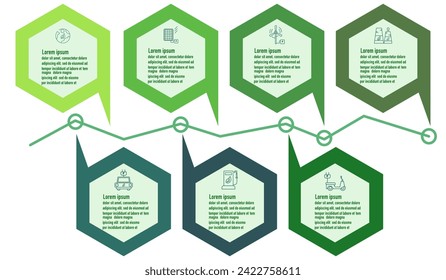 Infographic renewable energy template for energy consumption sustainable information presentation. Vector elements step eco green workflow diagrams. Report plan 7 topics