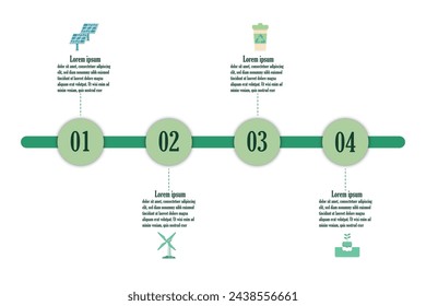 Infographic renewable energy template for energy consumption sustainable information presentation. Vector geometry and icon elements. ecology modern workflow diagrams. Report plan 4 topics