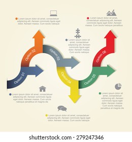 Infographic report template with arrows and icons. Vector