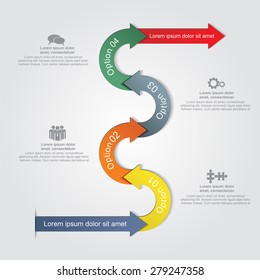 Infographic report template with arrows and icons. Vector