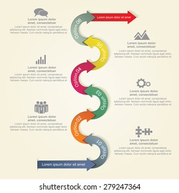 Infographic report template with arrows and icons. Vector
