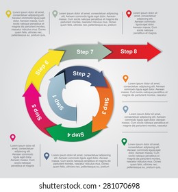 Infographic report template with arrows and icons. Vector illustration