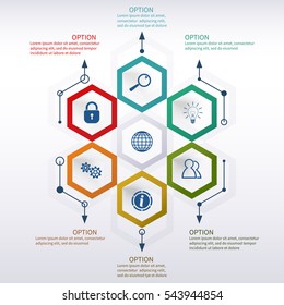 infographic report template layout, step by step business presentation, elements of chart, graph, diagram with 6 options, strategy, workflow or team work. Vector