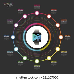 Infographic report template with lines. Modern smart watch. Vector illustration