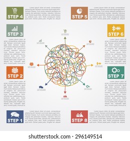 Infographic report template with text and icons. Vector illustration