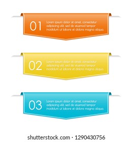 Infographic ribbon banner with 3 steps, sections, options or levels. Modern business presentation concept for brochure and web design. Vector illustration.