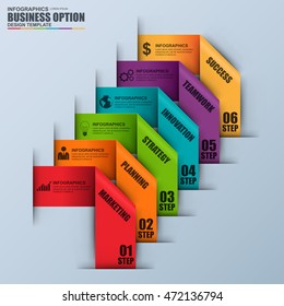 Infographic ribbon label vector design template. Can be used for workflow layout, data visualization, business concept with 6 options, parts, steps or processes, banner, diagram, chart, web design.