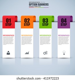 Infographic ribbon numbered options vector design template. Can be used for workflow, cycle diagram, infographic banner, number options, web design, infographic elements, set information infographics.