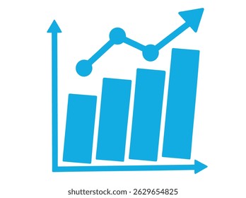 infographic of a rising bar graph, green graph illustration of increasing business growth. upward trendline and upward arrow, indicating positive growth. growth chart, increasing trend, bar graph, lin