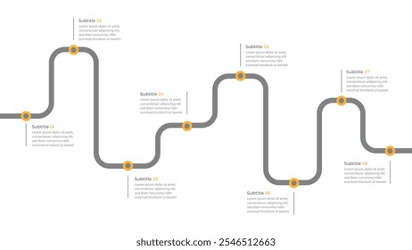 Modelo de projeto de roteiro de infográfico. Cronograma de negócios de 8 eventos comerciais importantes apresentação anual de negócios. Ilustração vetorial