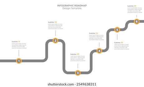 Infographic roadmap design template. Business Timeline of 6 Important Business Events annual business presentation. Vector illustration