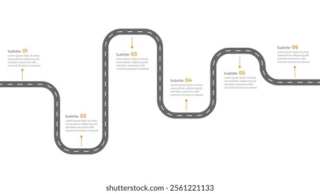 Infographic roadmap design template. Business Timeline of 6 Important Business Events annual business presentation. Vector illustration